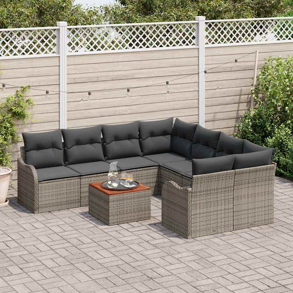 Havesofa Sæt med opbevaring 9 pcs Grå polyrattan