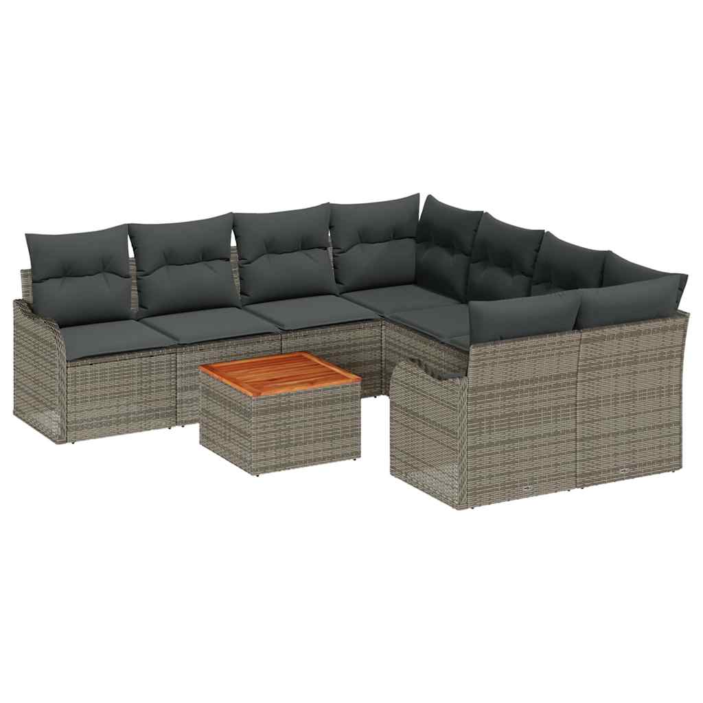 Havesofa Sæt med opbevaring 9 pcs Grå polyrattan