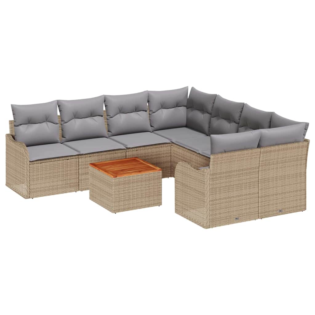 Havesofa Sæt med opbevaring 9 pcs Beige og lys grå polyrattan