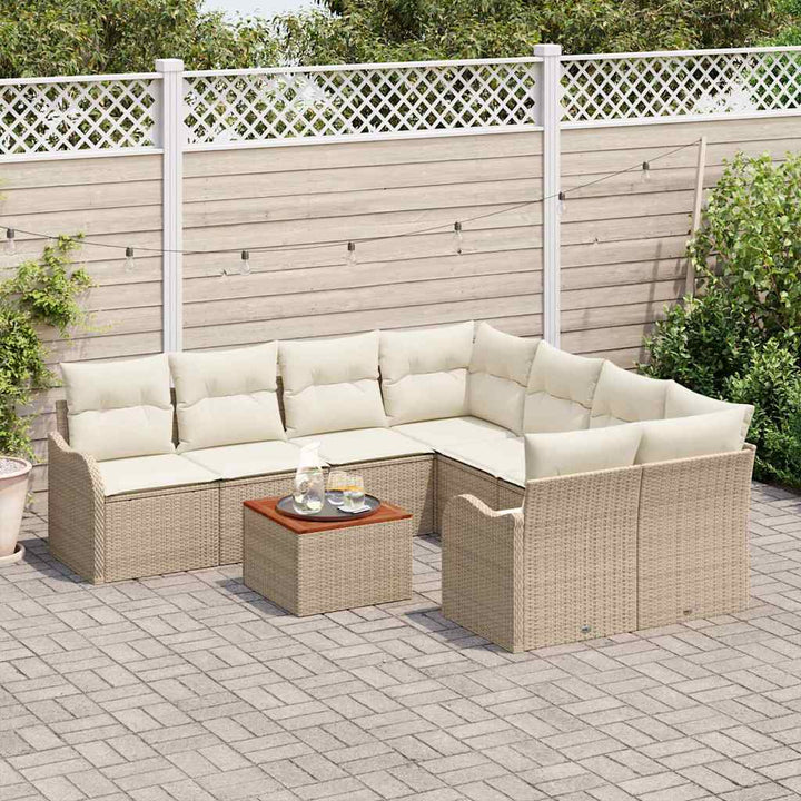 Havesofa Sæt med opbevaring 9 pcs Beige og creme polyrattan