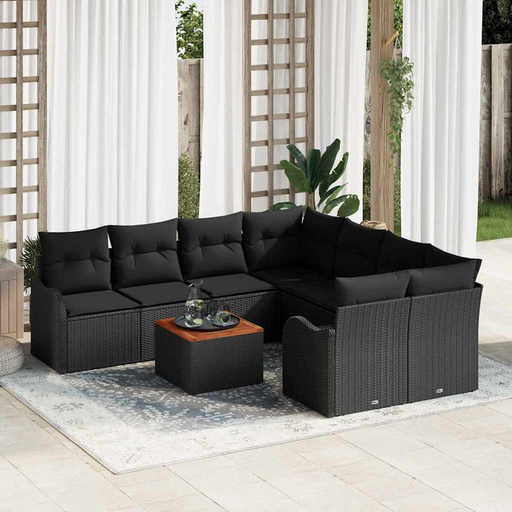 Havesofa Sæt med opbevaring 9 pcs Sort polyrattan