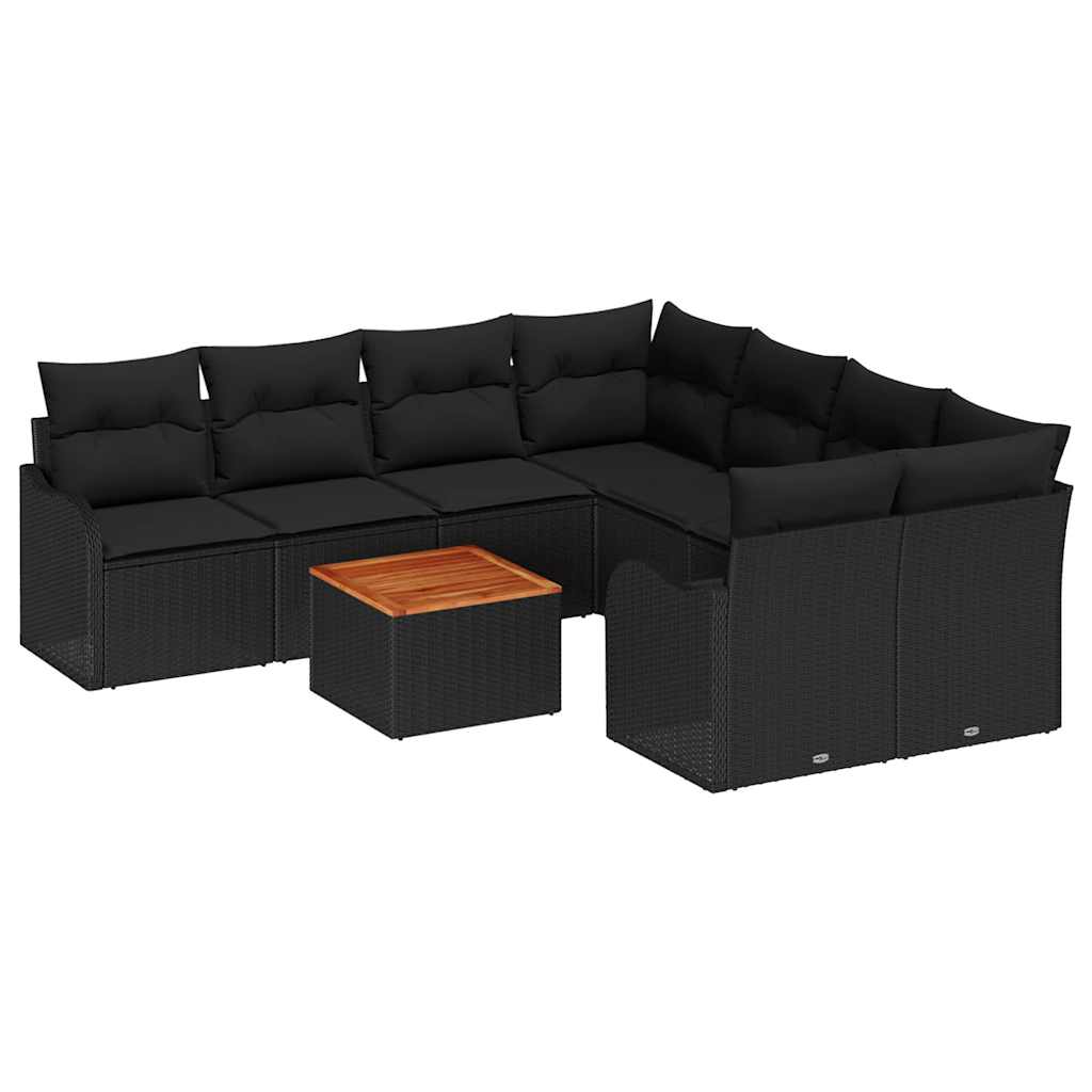 Havesofa Sæt med opbevaring 9 pcs Sort polyrattan