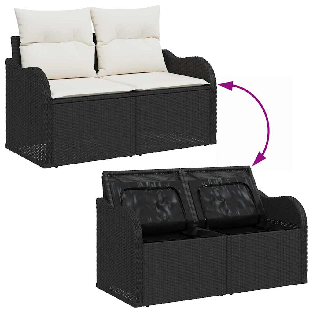 Havesofa Sæt med opbevaring 6 pcs Sort og Cream polyrattan