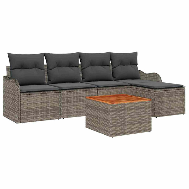 Havesofa Sæt med opbevaring 6 pcs Grå polyrattan