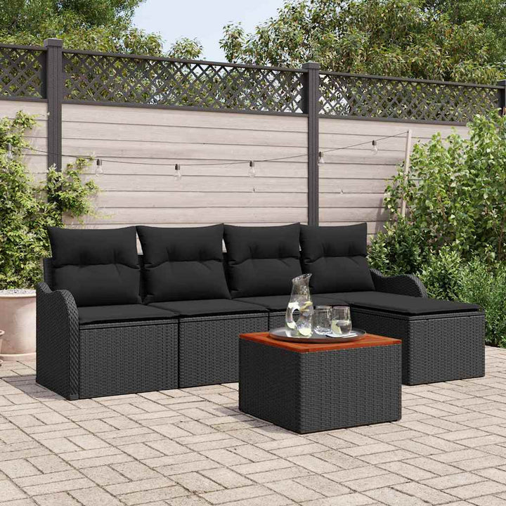 Havesofa Sæt med opbevaring 6 pcs Sort polyrattan