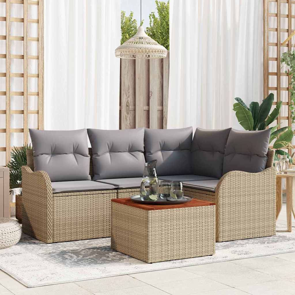 Havesofa Sæt 5 stk. Beige og lys grå polyrattan