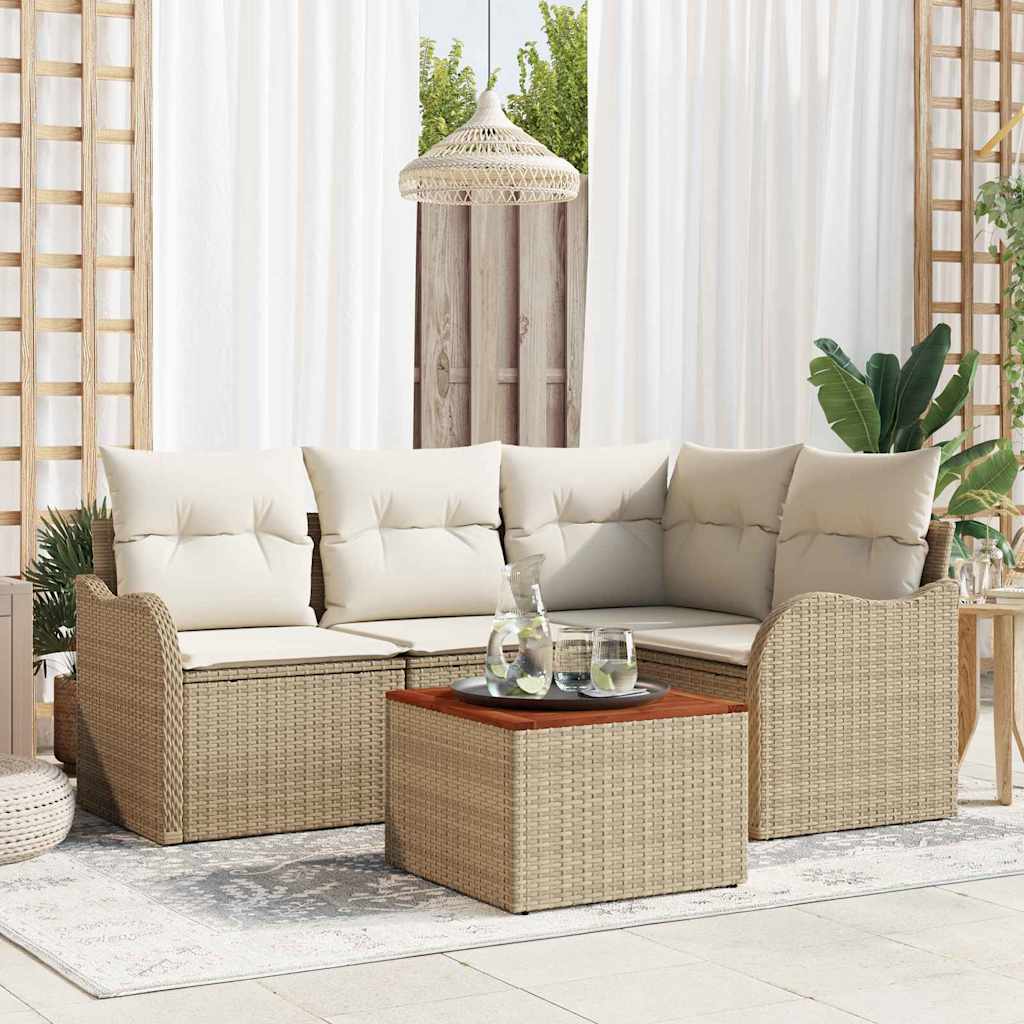 Havesofa Sæt 5 stk. Beige og creme polyrattan