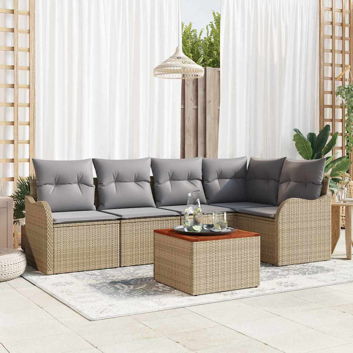 Havesofa Sæt med opbevaring 6 pcs Beige og lys grå polyrattan