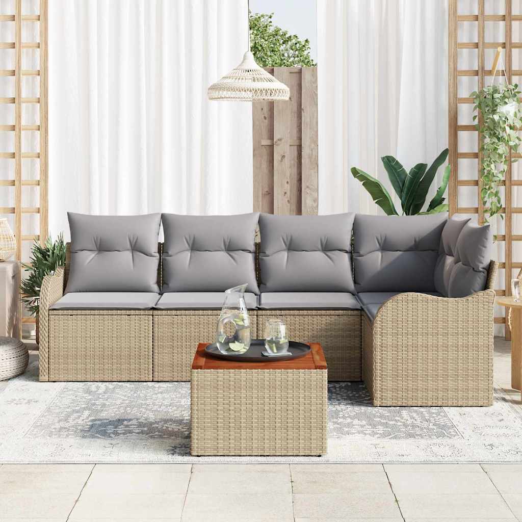 Havesofa Sæt med opbevaring 6 pcs Beige og lys grå polyrattan