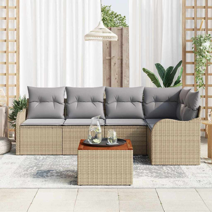 Havesofa Sæt med opbevaring 6 pcs Beige og lys grå polyrattan