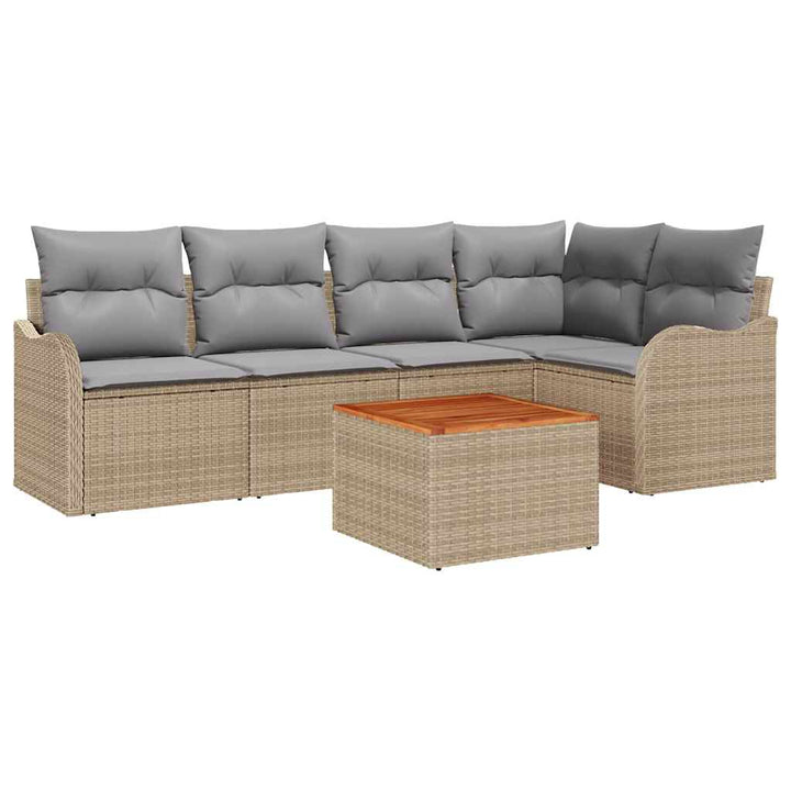 Havesofa Sæt med opbevaring 6 pcs Beige og lys grå polyrattan