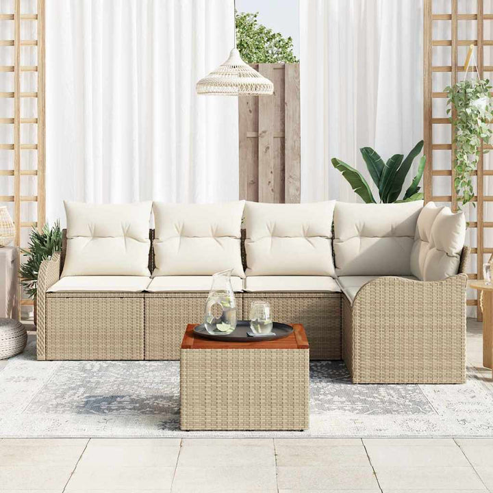 Havesofa Sæt med opbevaring 6 pcs Beige og creme polyrattan