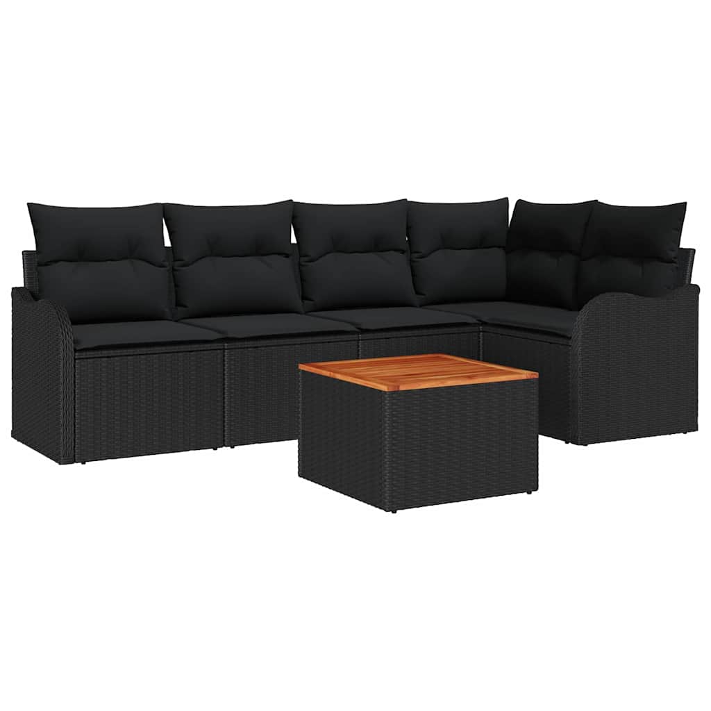 Havesofa Sæt med opbevaring 6 pcs Sort polyrattan