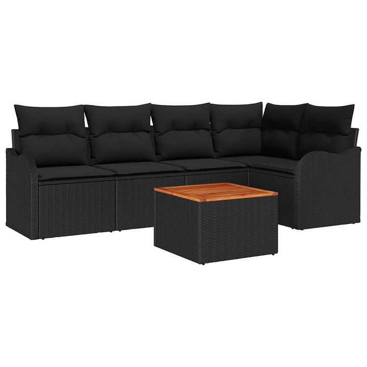 Havesofa Sæt med opbevaring 6 pcs Sort polyrattan