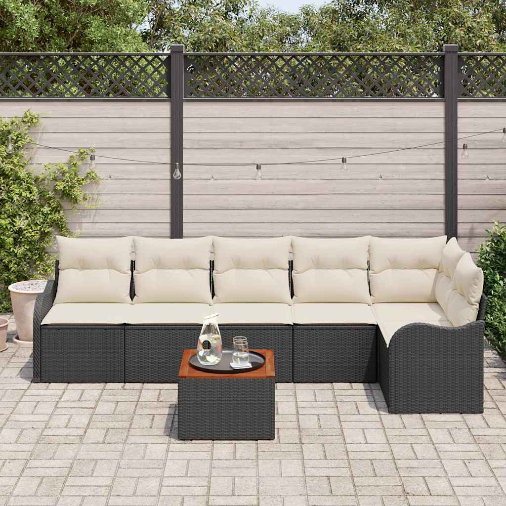 Havesofa Sæt med opbevaring 7 pcs Sort og Cream polyrattan