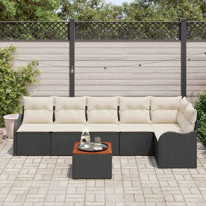 Havesofa Sæt med opbevaring 7 pcs Sort og Cream polyrattan