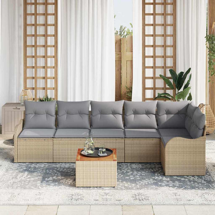Havesofa Sæt med opbevaring 7 pcs Beige og lys grå polyrattan