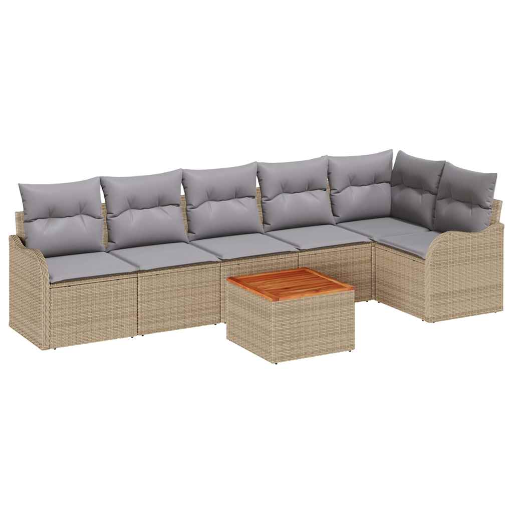 Havesofa Sæt med opbevaring 7 pcs Beige og lys grå polyrattan