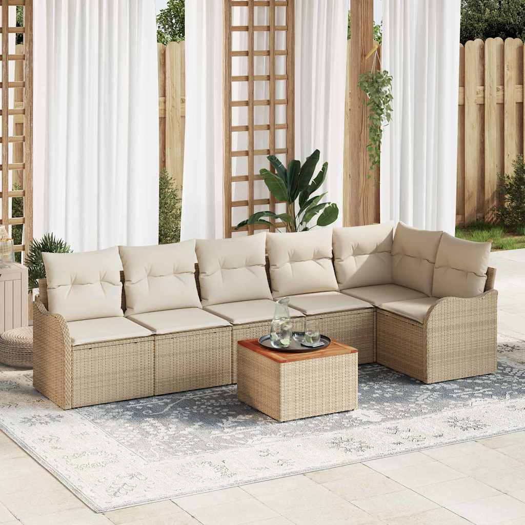 Havesofa Sæt med opbevaring 7 pcs Beige og creme polyrattan