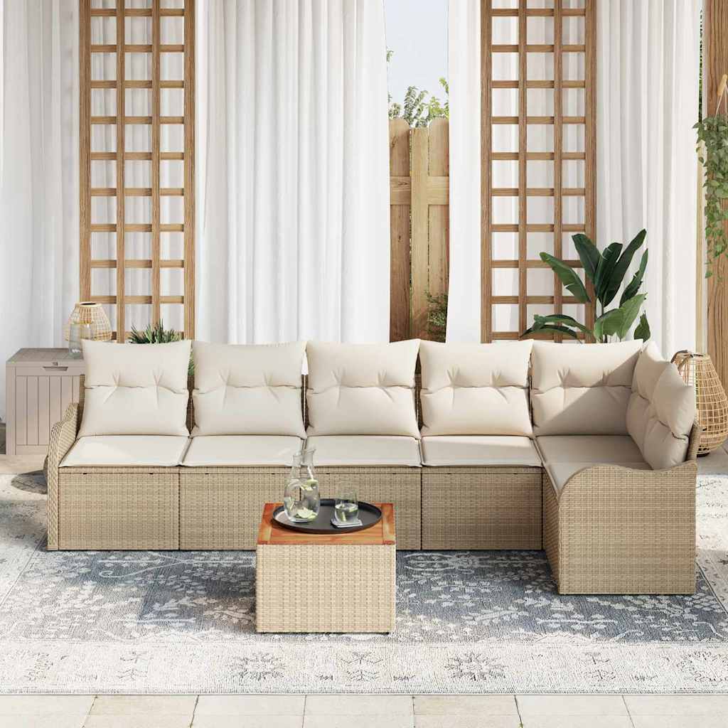 Havesofa Sæt med opbevaring 7 pcs Beige og creme polyrattan