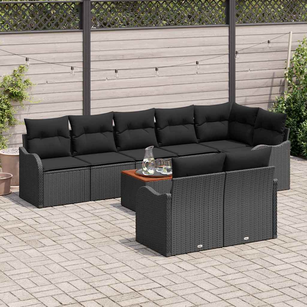 Havesofa Sæt med opbevaring 9 pcs Sort polyrattan
