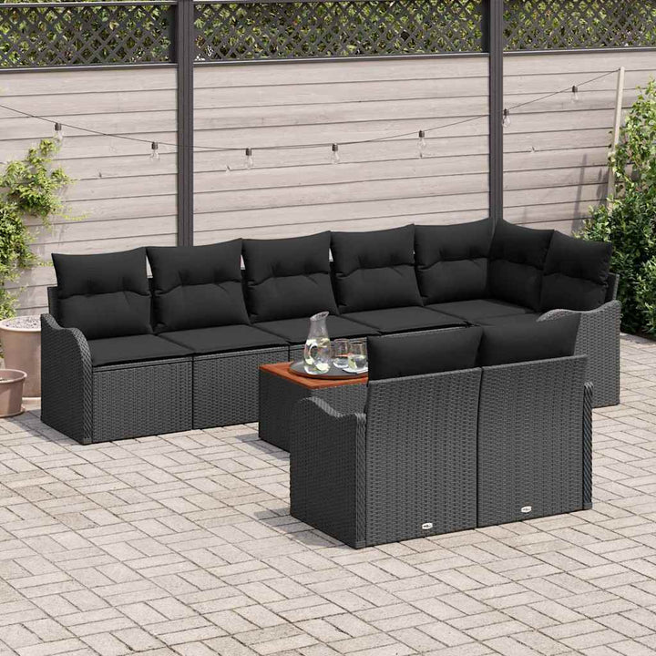 Havesofa Sæt med opbevaring 9 pcs Sort polyrattan