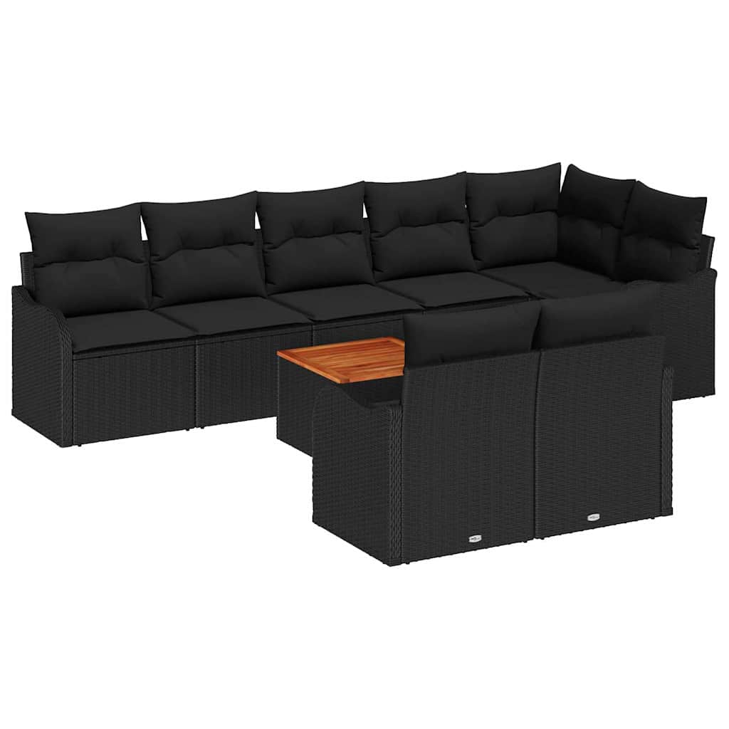 Havesofa Sæt med opbevaring 9 pcs Sort polyrattan