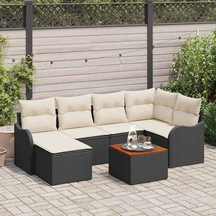 Havesofa Sæt med opbevaring 7 pcs Sort og Cream polyrattan