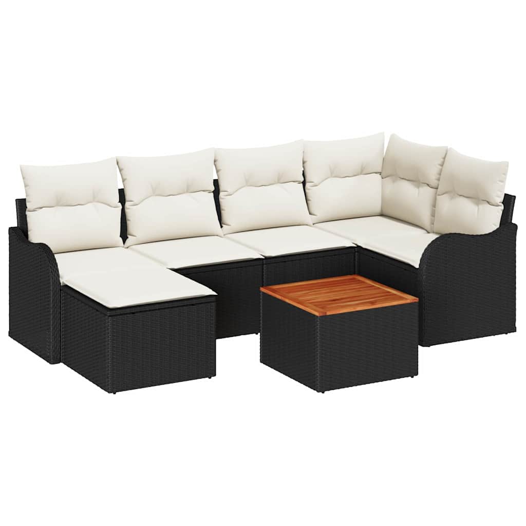 Havesofa Sæt med opbevaring 7 pcs Sort og Cream polyrattan