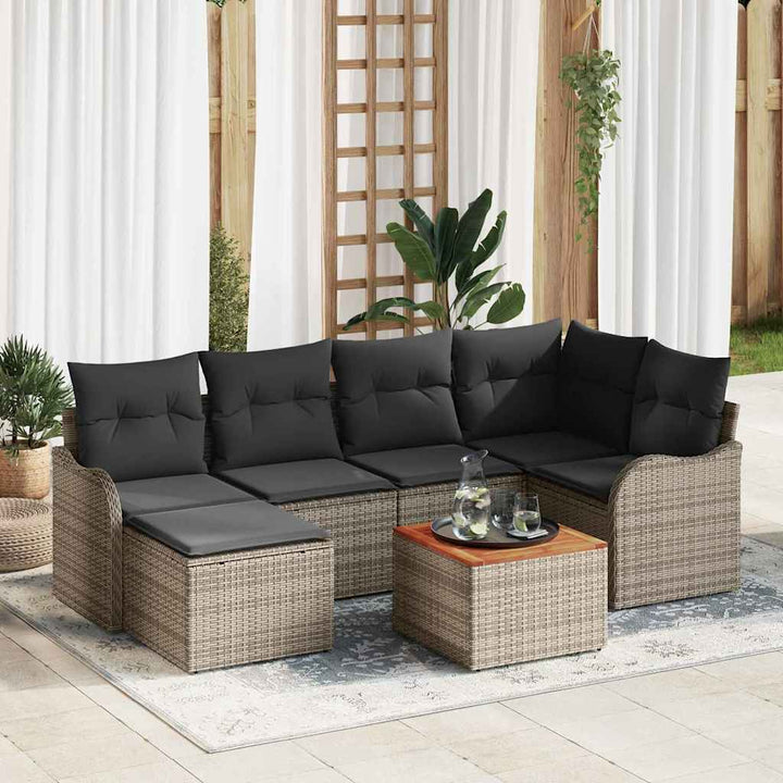 Havesofa Sæt med opbevaring 7 pcs Grå polyrattan