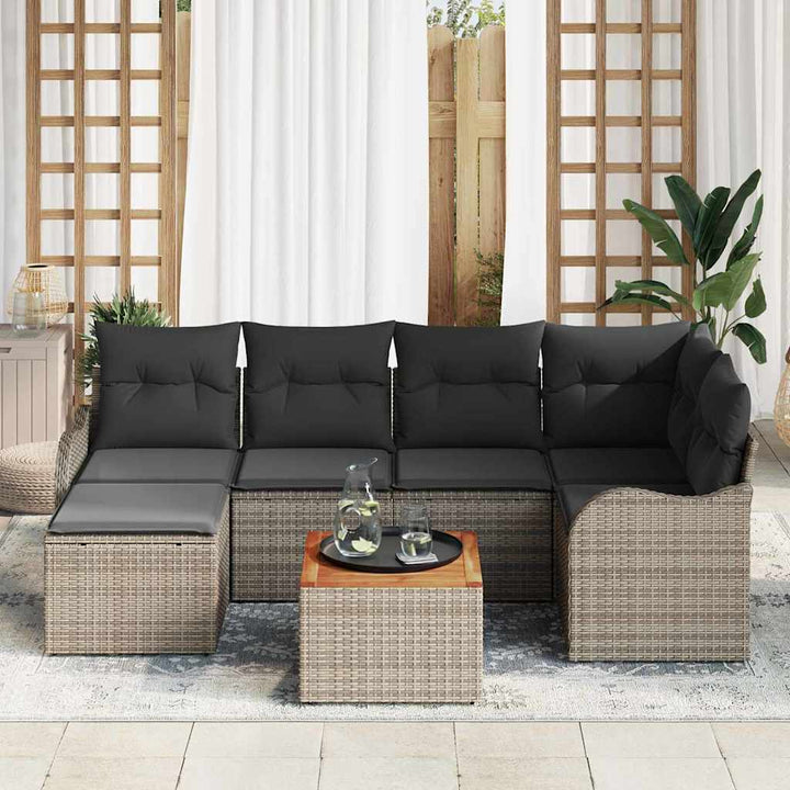 Havesofa Sæt med opbevaring 7 pcs Grå polyrattan