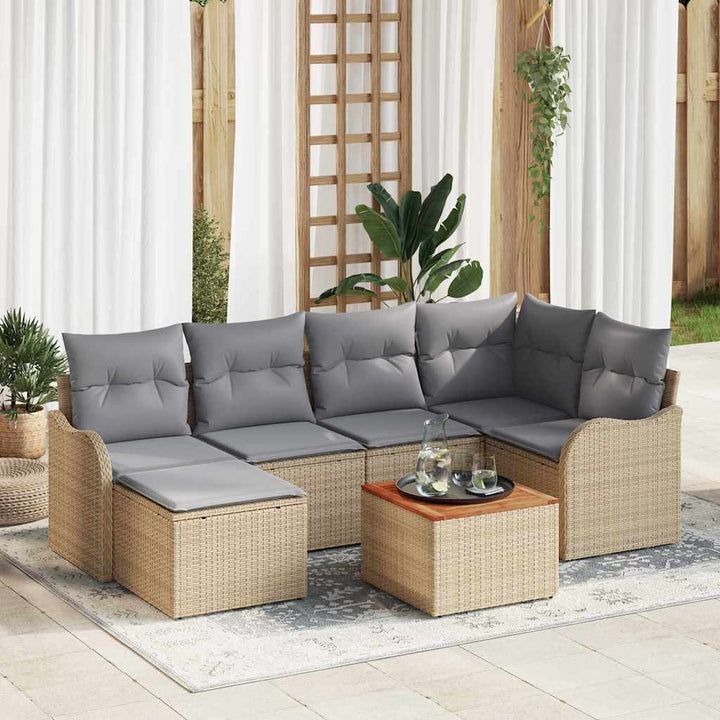 Havesofa Sæt med opbevaring 7 pcs Beige og lys grå polyrattan