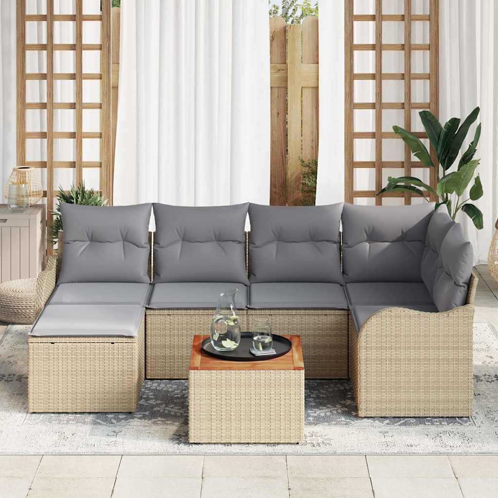 Havesofa Sæt med opbevaring 7 pcs Beige og lys grå polyrattan