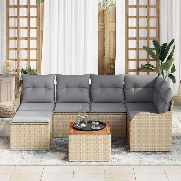 Havesofa Sæt med opbevaring 7 pcs Beige og lys grå polyrattan