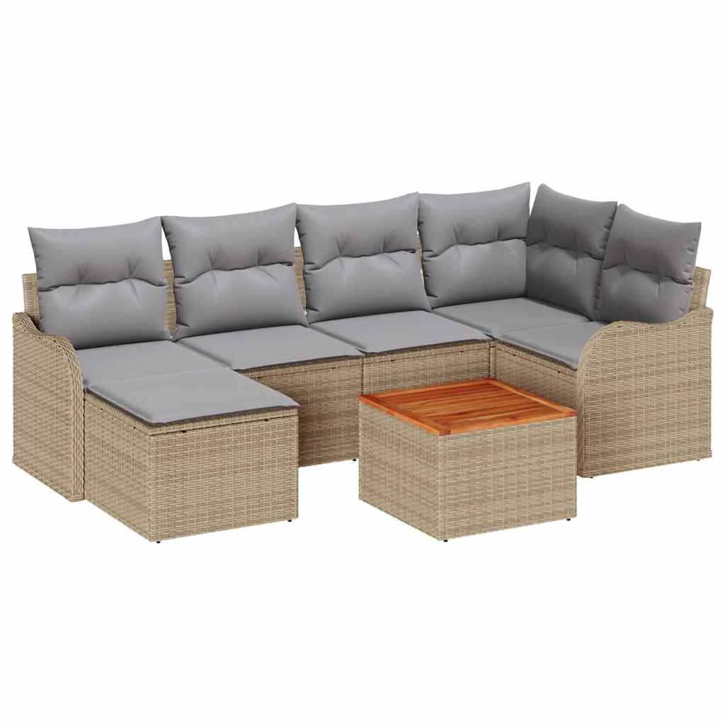Havesofa Sæt med opbevaring 7 pcs Beige og lys grå polyrattan