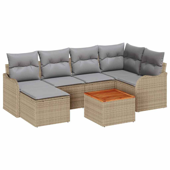 Havesofa Sæt med opbevaring 7 pcs Beige og lys grå polyrattan