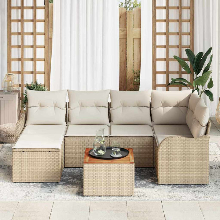 Havesofa Sæt med opbevaring 7 pcs Beige og creme polyrattan
