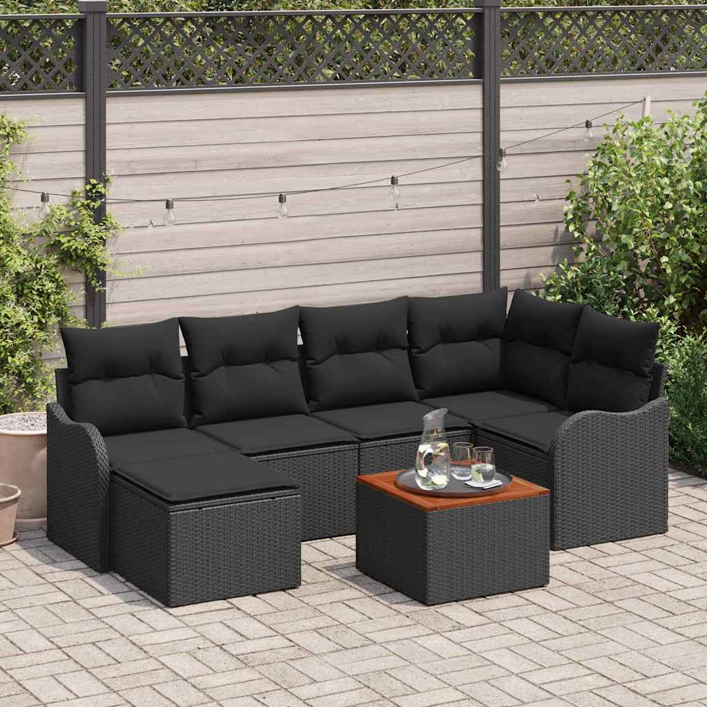 Havesofa Sæt med opbevaring 7 pcs Sort polyrattan