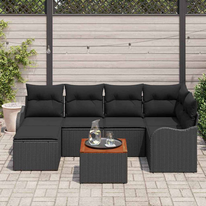 Havesofa Sæt med opbevaring 7 pcs Sort polyrattan