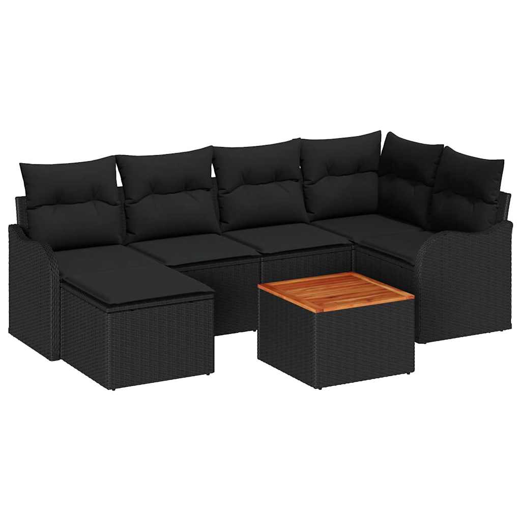 Havesofa Sæt med opbevaring 7 pcs Sort polyrattan
