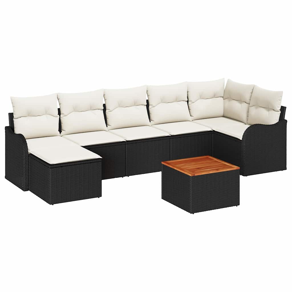 Havesofa Sæt med opbevaring 8 pcs Sort og Cream polyrattan