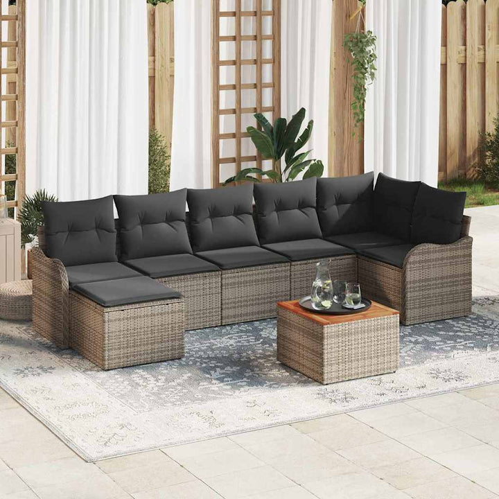 Havesofa Sæt med opbevaring 8 pcs Grå polyrattan