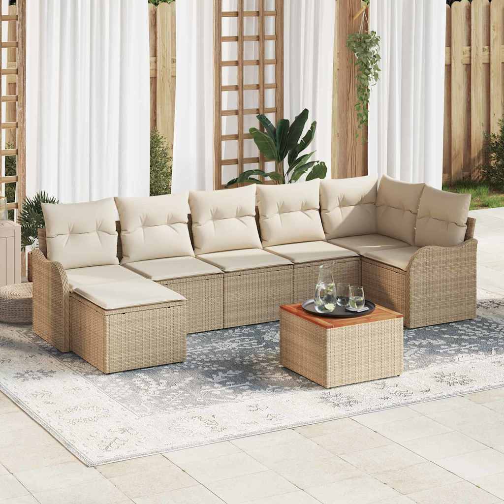 Havesofa Sæt med opbevaring 8 pcs Beige og creme polyrattan