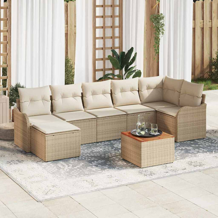 Havesofa Sæt med opbevaring 8 pcs Beige og creme polyrattan