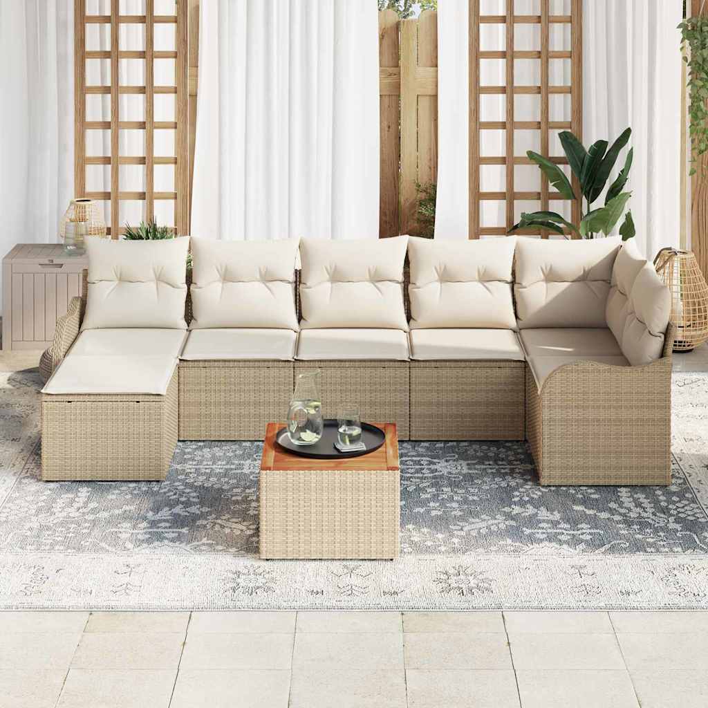Havesofa Sæt med opbevaring 8 pcs Beige og creme polyrattan