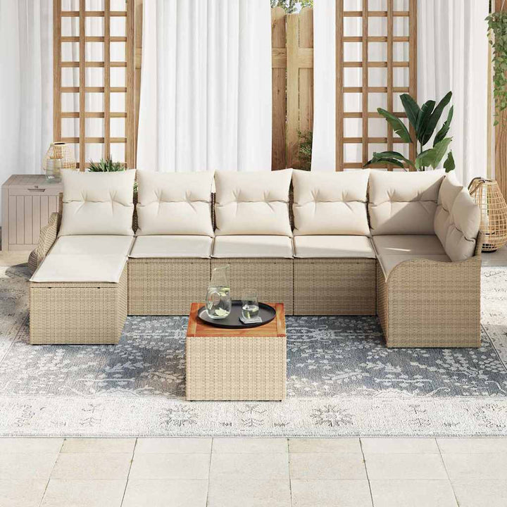 Havesofa Sæt med opbevaring 8 pcs Beige og creme polyrattan