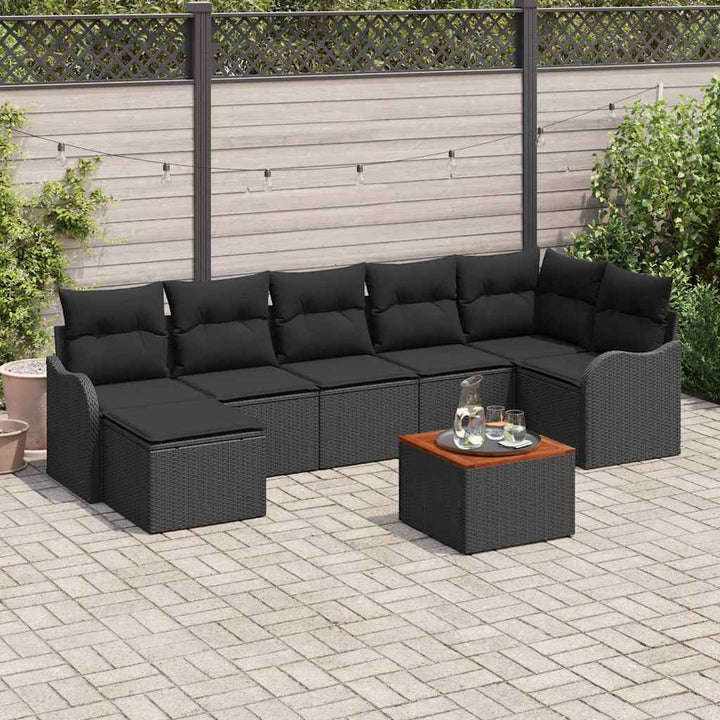 Havesofa Sæt med opbevaring 8 pcs Sort polyrattan