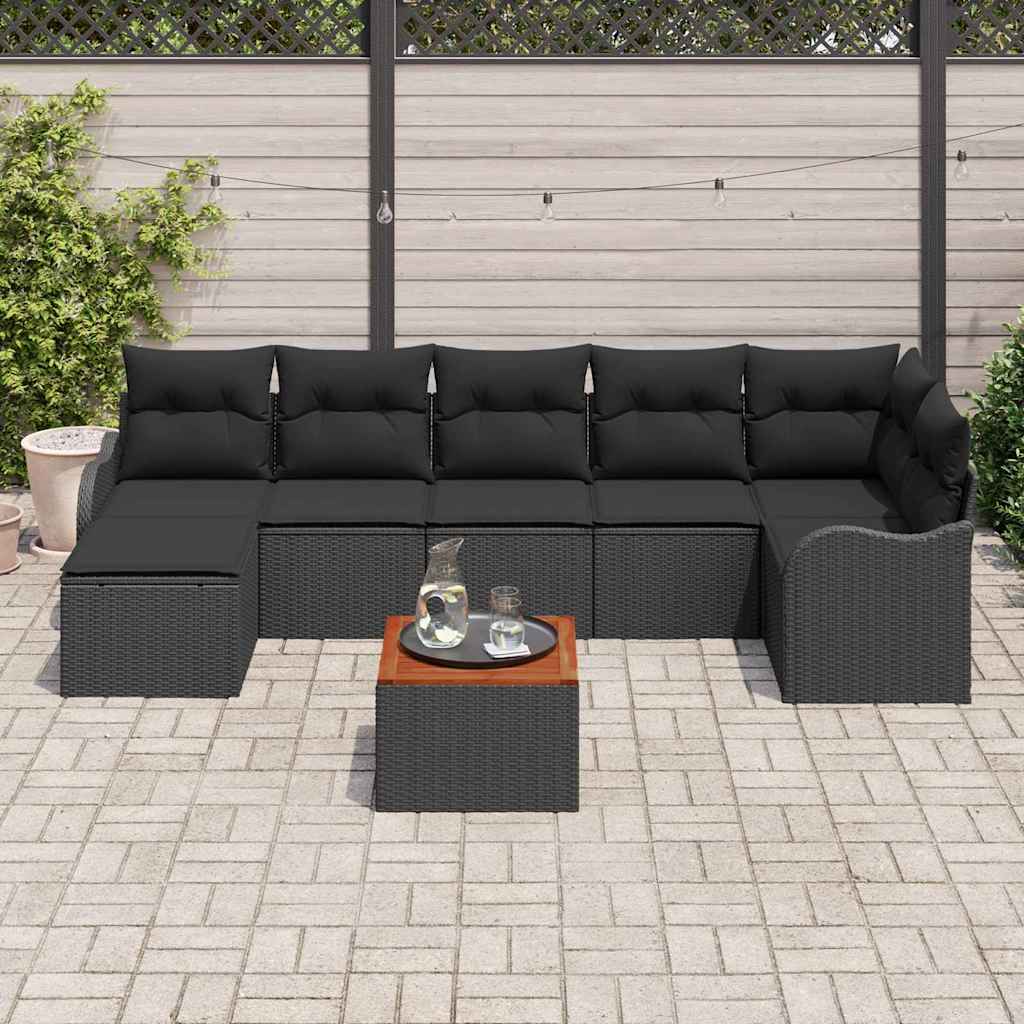 Havesofa Sæt med opbevaring 8 pcs Sort polyrattan