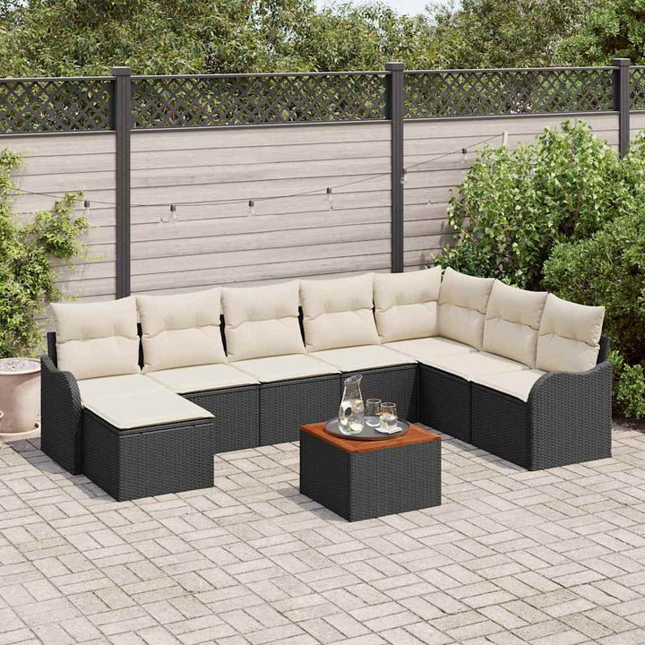 Havesofa Sæt med opbevaring 9 pcs Sort og Cream polyrattan
