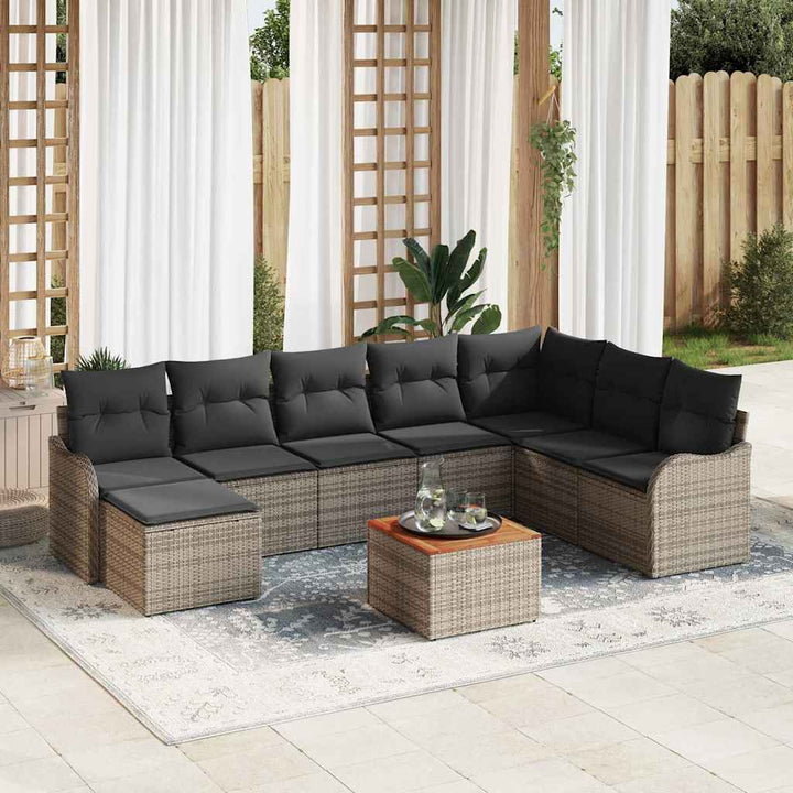 Havesofa Sæt med opbevaring 9 pcs Grå polyrattan